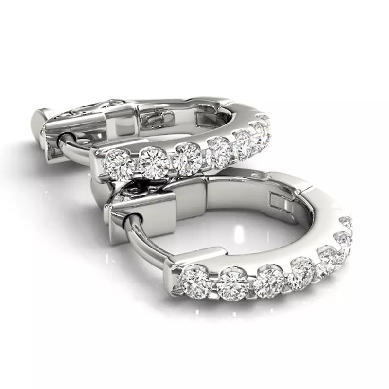 14K White Gold Diamond Pavé Huggie Hoop Earrings